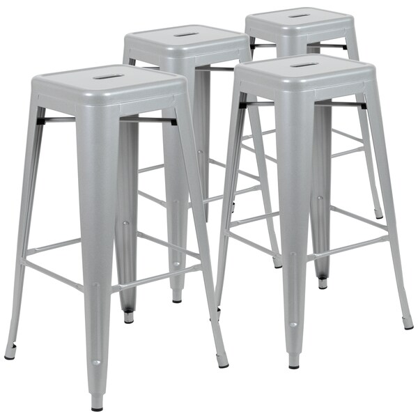 Flash Furniture 30" High Metal Indoor Stackable Bar Stool, Silver, PK4 4-ET-31320-30-SV-R-GG